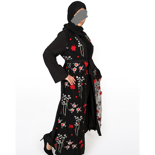 BLACK - FLORAL ABAYA