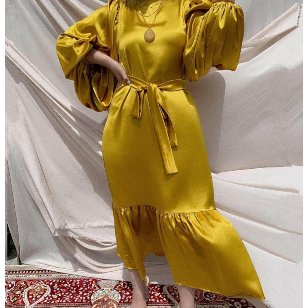 Satin Dress With Belt – Susans Libas